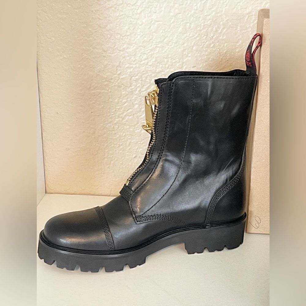 Zadig & Voltaire Joe Cecilia leather combat moto boots with gold chain New - Picture 13 of 16